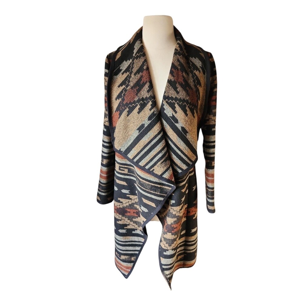 Young Threads Southwest Waterfall Front Cardigan Womens S Black Aztec Bohemian